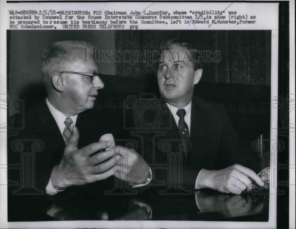 1958 Press Photo John C. Doefer Edward M. Webster FCC Chairman - nea32615 - Historic Images