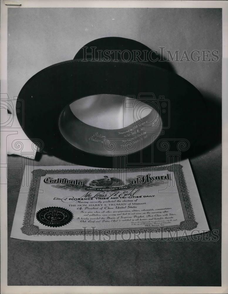 1948 Press Photo Mens hat black top hat fashion style - nea29769 - Historic Images