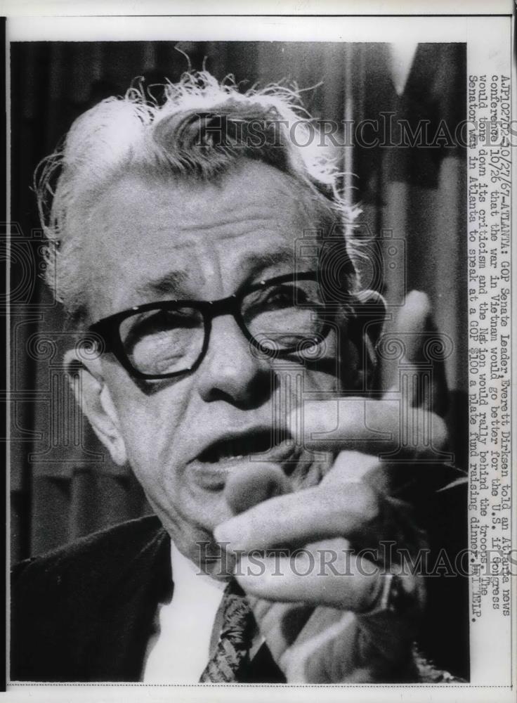 1967 Press Photo GOP Senate Leader Everett Dirksen during News conference. - Historic Images
