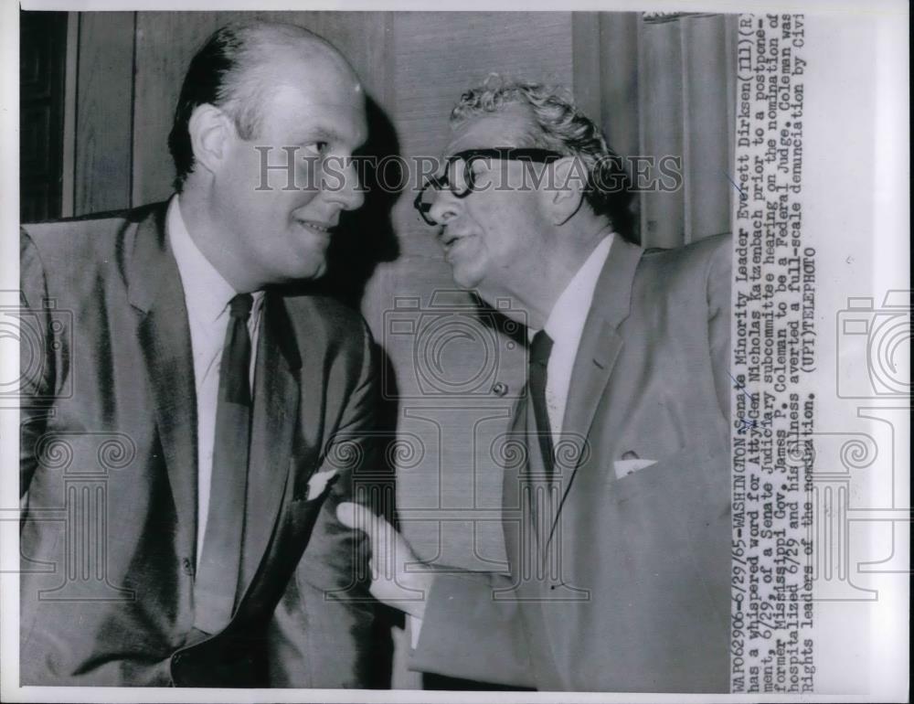 1965 Press Photo Senate minority Leader Everett Dirksen &amp; Atty. Gen. Nicholas - Historic Images