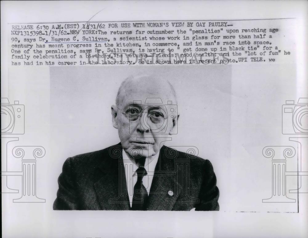 1962 Press Photo Dr Eugene C. Sullivan, scientist now age 90 - nea32794 - Historic Images