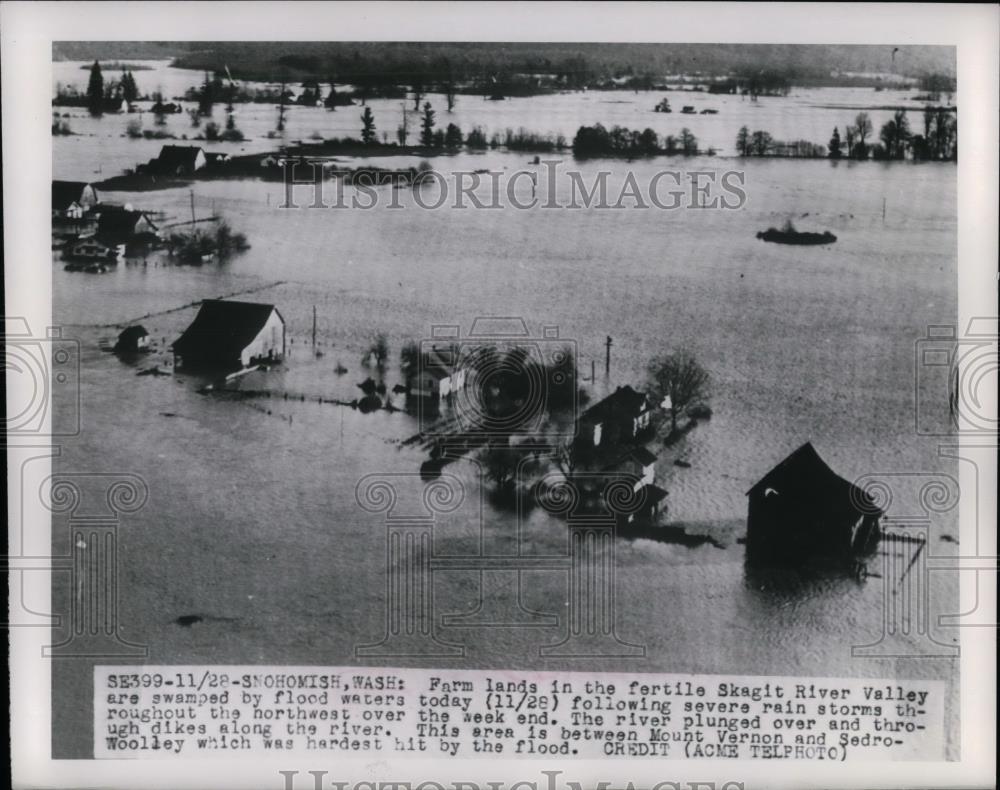 1950 Press Photo Flooded Farm Land of Skagit River Valley - nea30513 - Historic Images