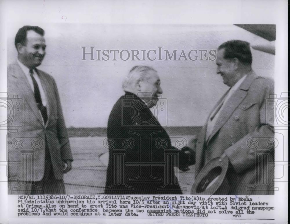 1956 Press Photo Yugoslav President Tito Greets Mosha Pijade - nea32483 - Historic Images