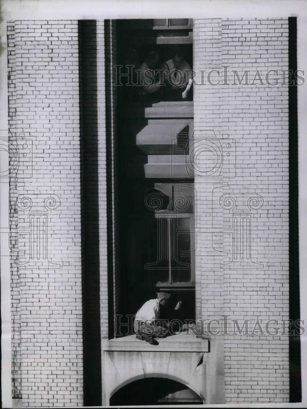 Harvey Harding sit on the edge of a Bldg. preparing to Jump. 1955 ...