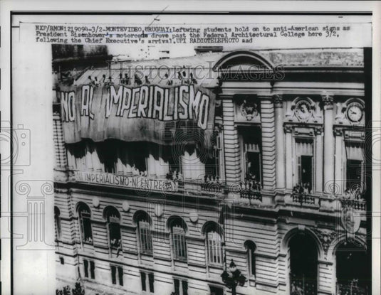 1960 Press Photo Montevideo, Uruguay police & demonstrators - nea30315 - Historic Images