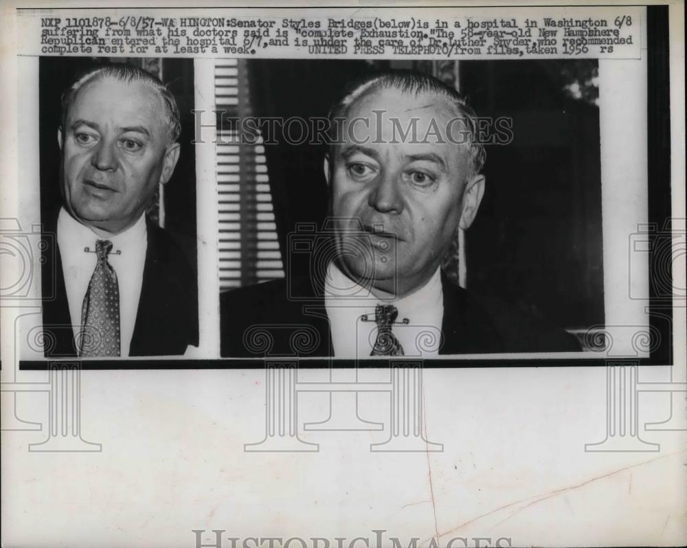 1957 Press Photo Senator Styles Bridges in Hospital - nea31046 - Historic Images
