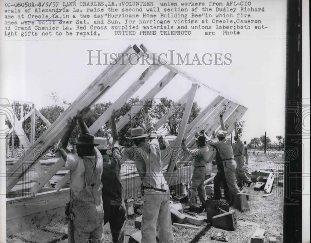 1957 Press Photo Volunteers building home in Creole, La. - nea31977 - Historic Images