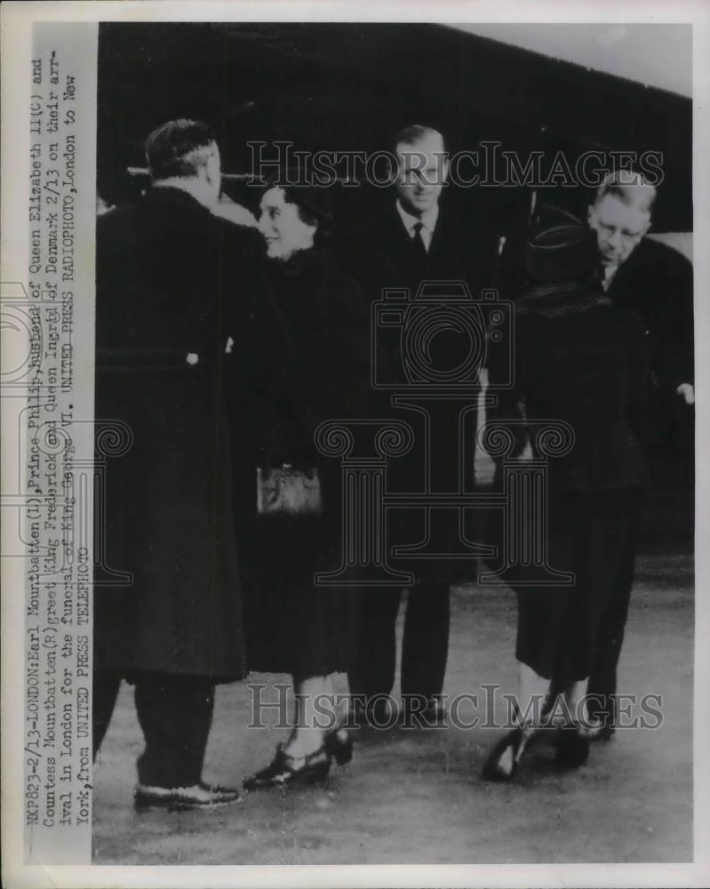 1952 Press Photo Countess and Earl Mountbatten, Prince Philip, King Frederick - Historic Images