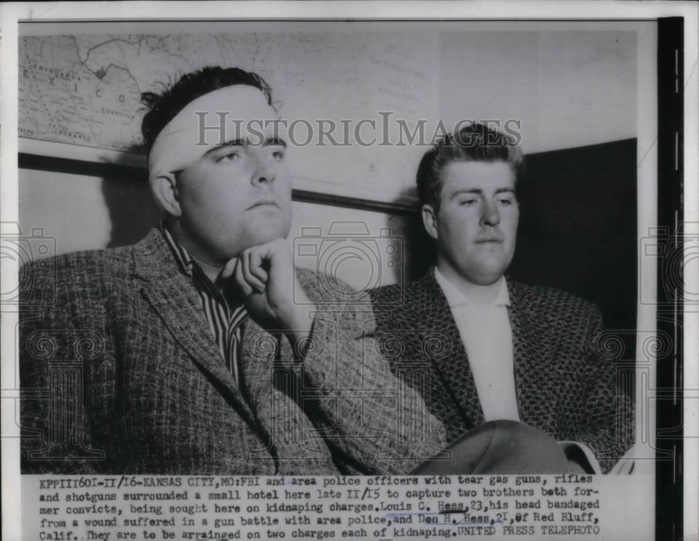 1956 Press Photo Brothers Louis and Don Hess of Kansas charged for Kidnapping. - Historic Images