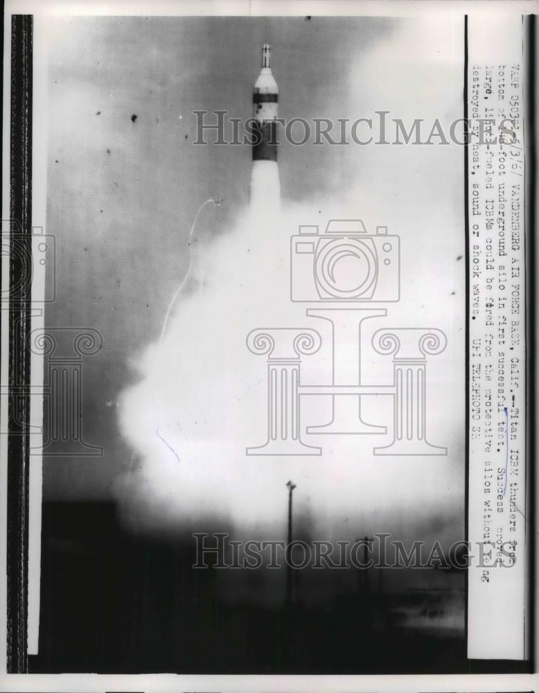 1960 Press Photo Vandenberg Air Force base launch of Titan ICBM - nea29729 - Historic Images