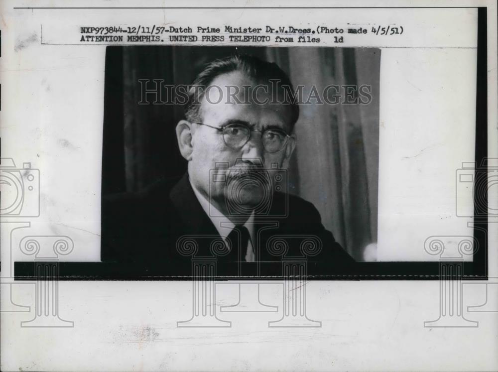 1951 Press Photo Dutch Prime Minister Dr. W. Drees - nea28818 - Historic Images