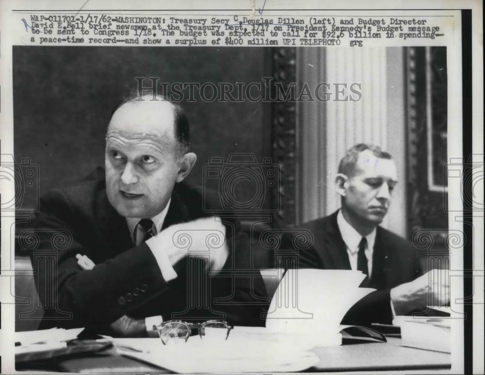 1962 Press Photo Secretary of the Treasury C. Douglas Dillon & David E Bell - Historic Images