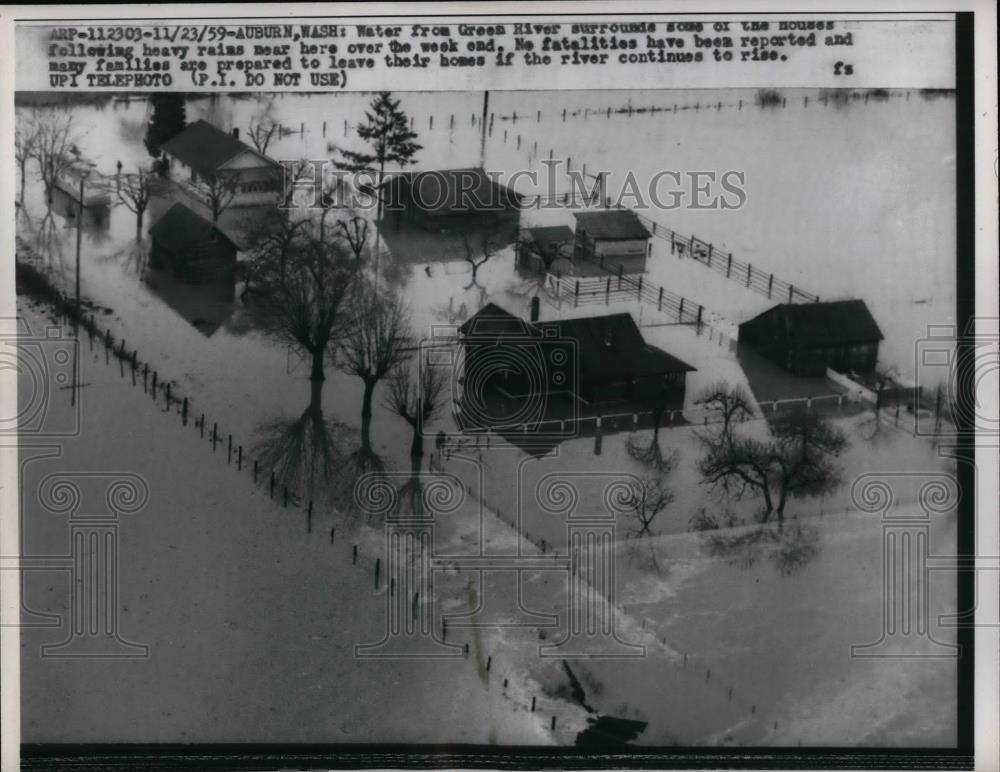 1959 Press Photo Flooding in Auburn, Wash. from the Green River - nea30518 - Historic Images