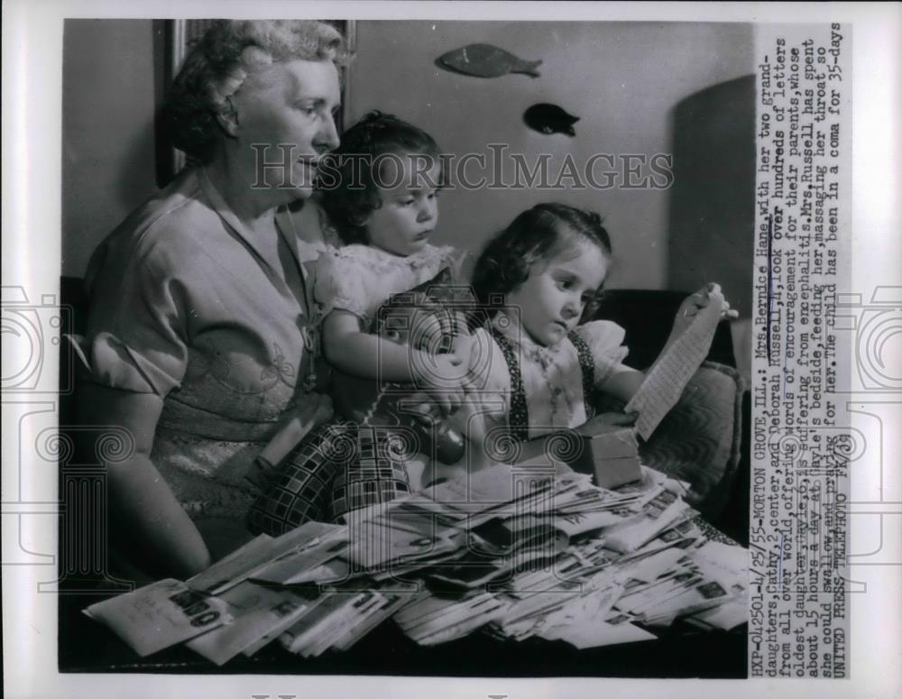 1955 Press Photo Mrs Bernice Hane&amp; granddaughters Cathy, Deborah - nea33618 - Historic Images