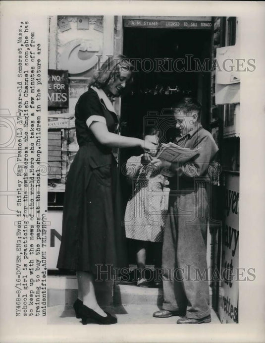 1949 Press Photo Shirley May France is Practicing to Swim Across the English Cha - Historic Images