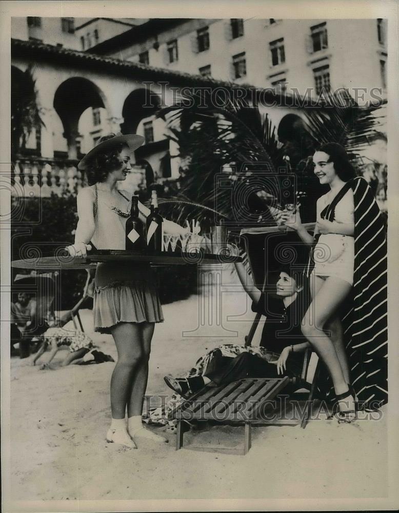 1937 Press Photo Elaine Hostetter with New Cocktail &amp; Cigarette Tray - nea36187 - Historic Images