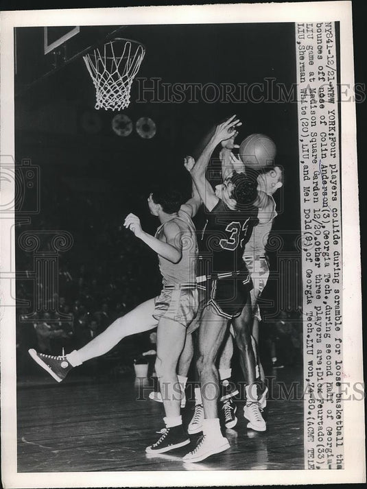 1948 Press Photo Players Collide During LIU and Georgia Tech Game - nea41147 - Historic Images