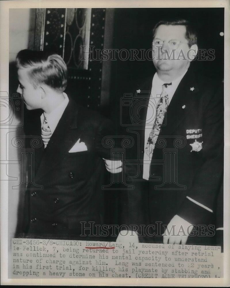 1949 Press Photo Howard Lang Age 14 Accused of Killing 7 Year Old Lonnie Fellick - Historic Images
