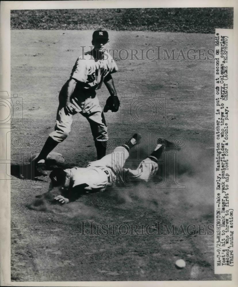 1923 Press Photo Jake Early Washington Catcher Eddie Yost Hank Bauer Yankees - Historic Images