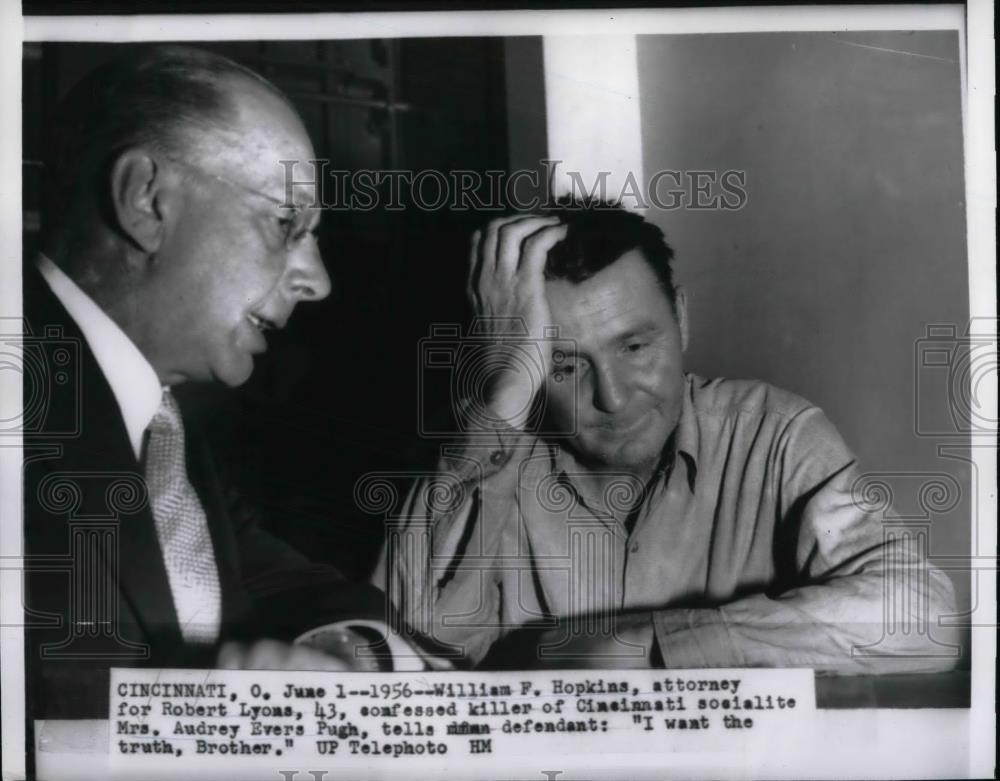 1956 Press Photo Accused killer Robert Lyons &amp; atty William Hopkins , Cinncinati - Historic Images