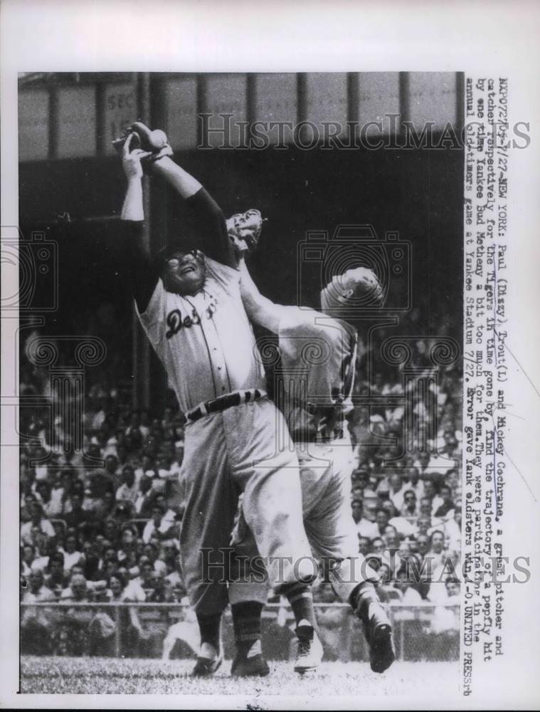 1957 Press Photo Paul &quot;Dizzy&quot; Trout, Mickey Cochrane, Former Detroit Tigers - Historic Images