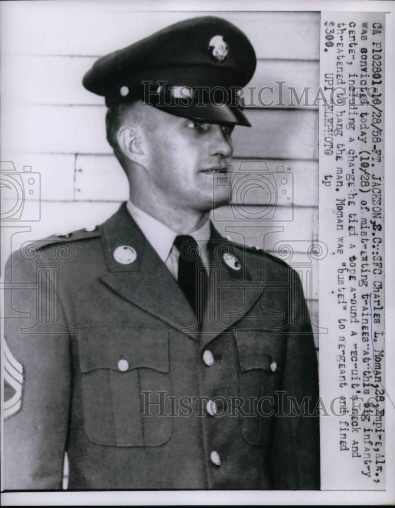 1958 Press Photo SFC Charles Moman after his conviction of mistreating trainees - Historic Images