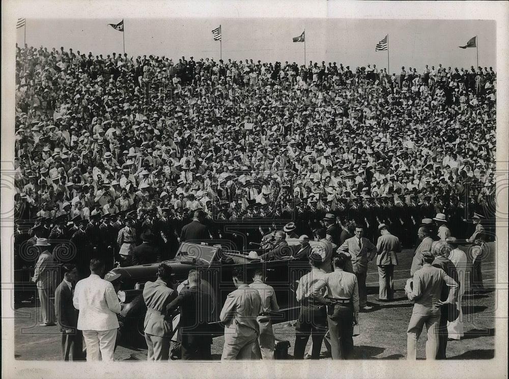 1937 Press Photo President Roosevelt at Texas stadium with Gov J Allred - Historic Images