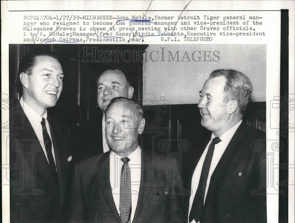 1959 Press Photo John McHale, Former Detroit Tiger General Manager, Braves - Historic Images