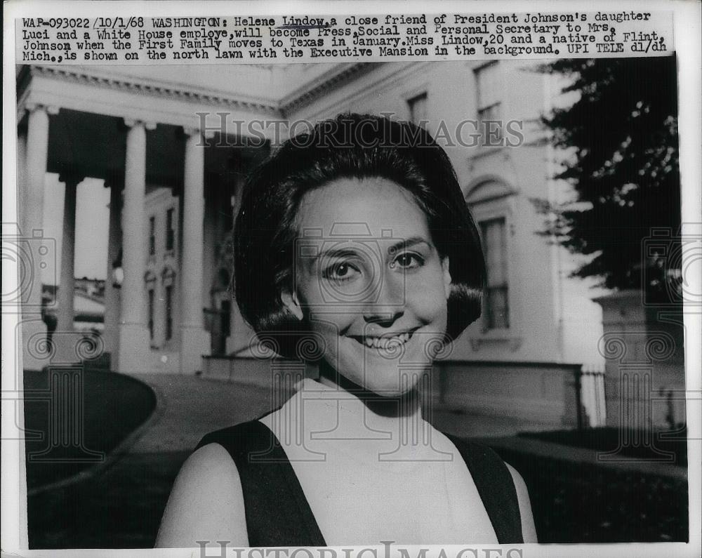 1968 Press Photo Helene Lindow, Social and Personal Secretary to Mrs. Johnson - Historic Images