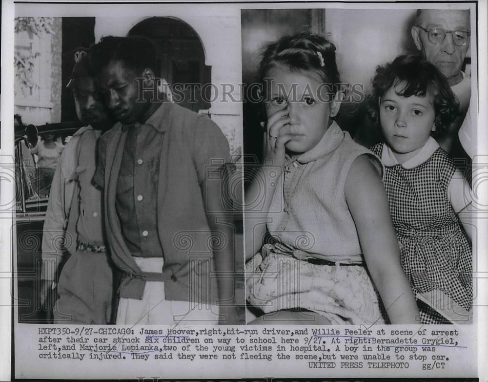 1954 Press Photo hit and run driver James Hoover &amp; two of his 6 child victims - Historic Images