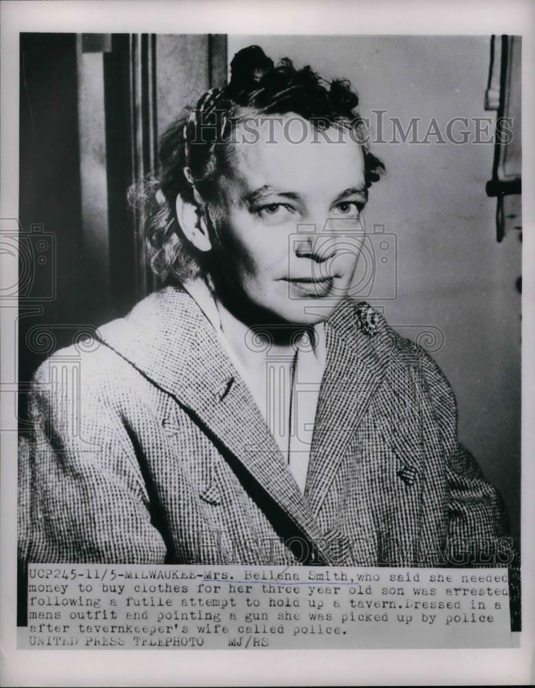 1953 Press Photo Beliena Smith Arrested After Attempting to Hold Up A Tavern - Historic Images