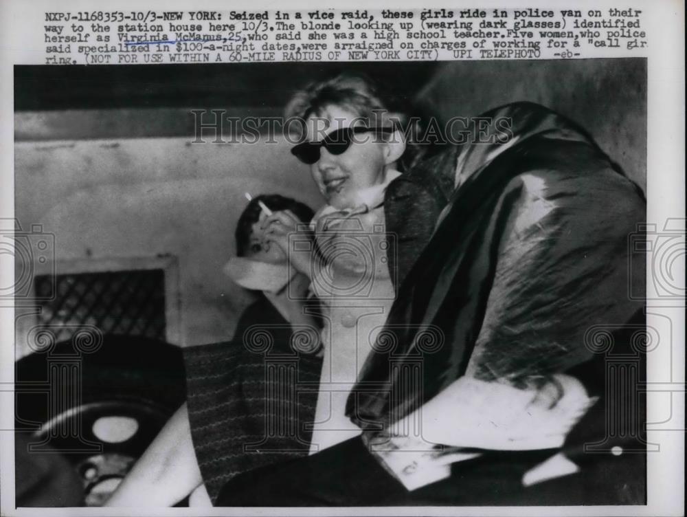 1958 Press Photo Virginia McManus seized in NYC vice raid - nea37454 - Historic Images
