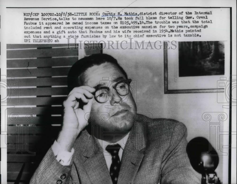 1958 Press Photo Curtis R. Mathis ,Little Rock, Ark IRS director - nea37458 - Historic Images