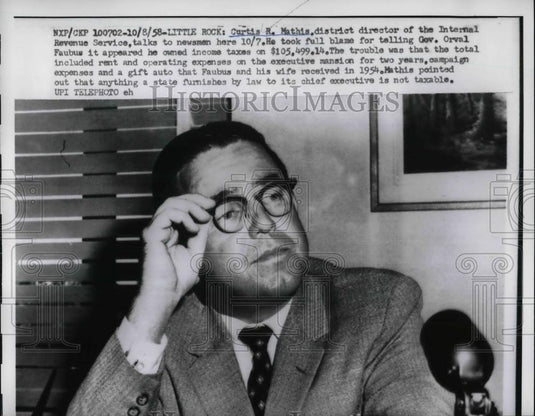 1958 Press Photo Curtis R. Mathis ,Little Rock, Ark IRS director - nea37458 - Historic Images