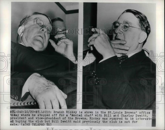 1950 Press Photo Branch Rickey Visits Bill & Charley Dewitt Of St Louis Browns - Historic Images