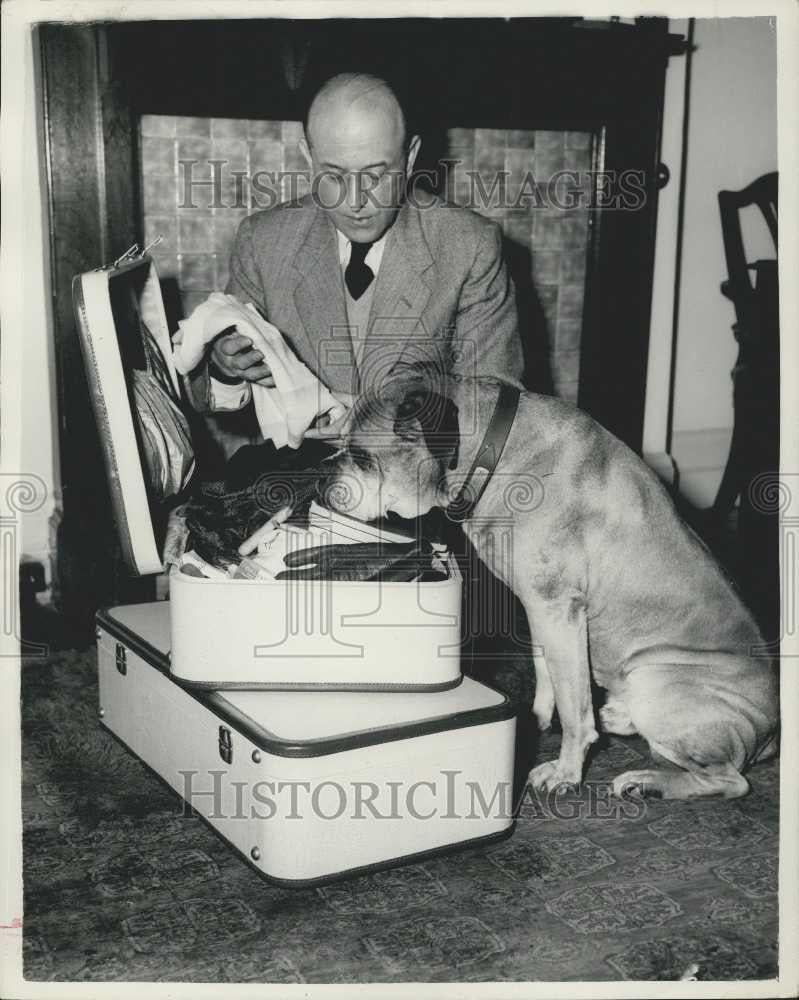 1957 Press Photo Mr. Norman Ginsbury British Playwright &amp; Author With Dog - Historic Images