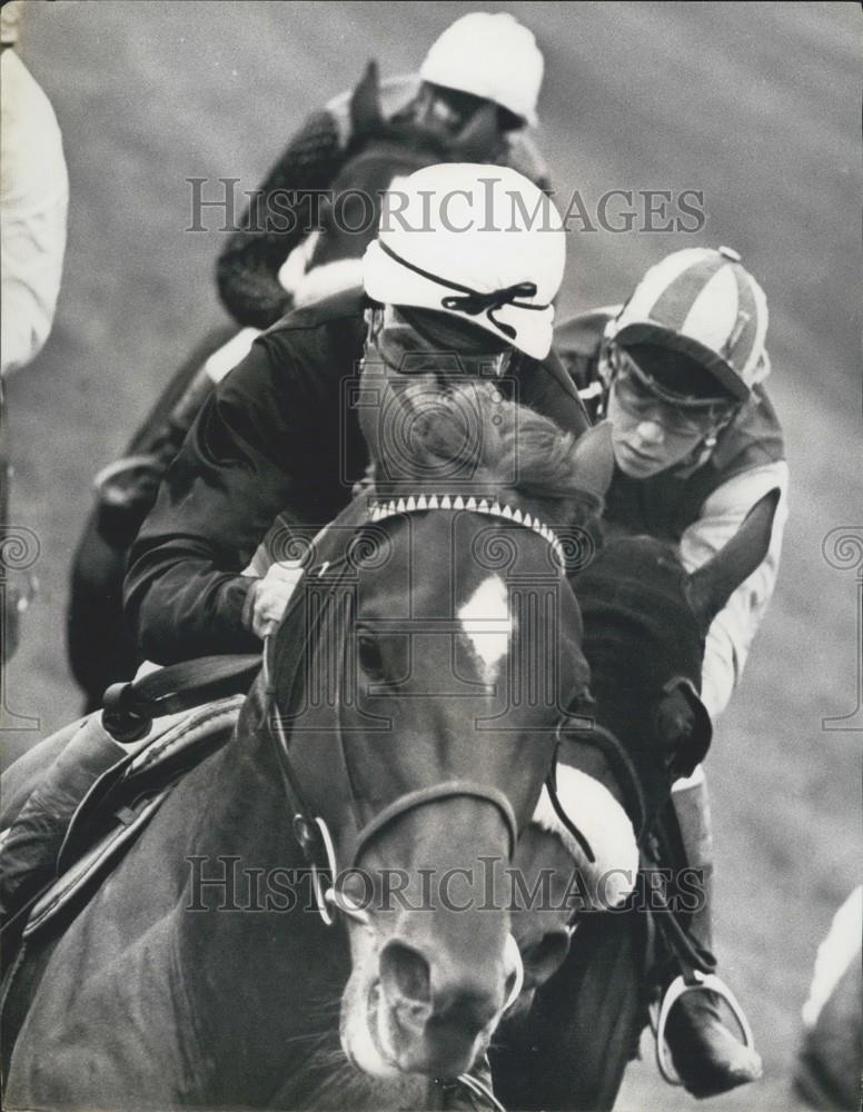 1966 Press Photo Jockey Sandy Barclay at the Newmarket Stables - Historic Images