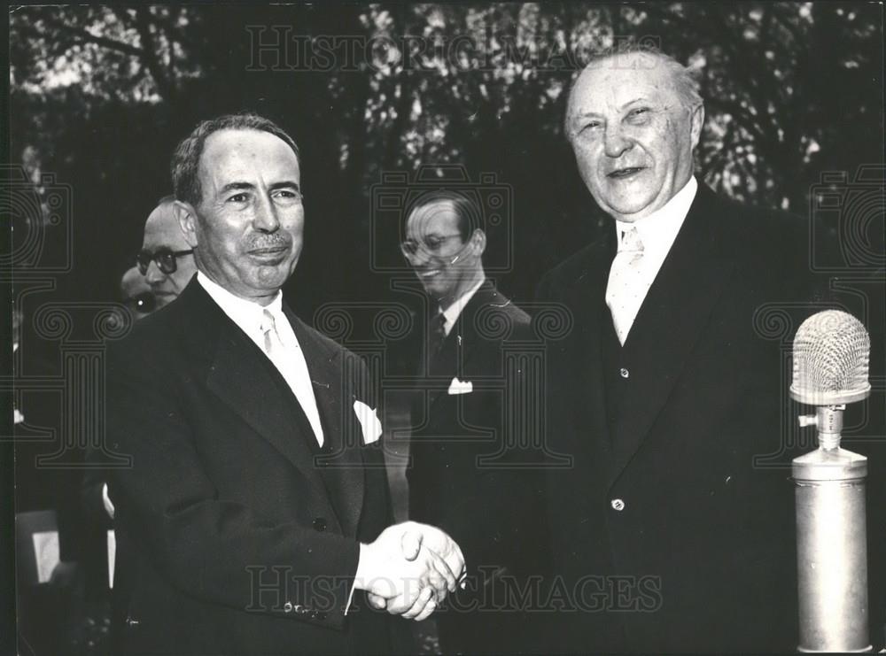 1955 Press Photo French foreign min Pinay &amp; Chancellor Dr. Konrad Adenauer - Historic Images