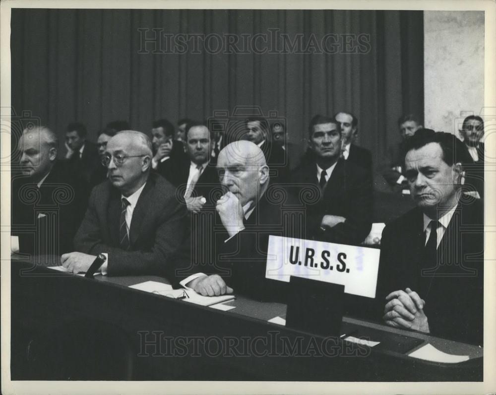 1964 Press Photo UN Conference Debate USSR Delegation Members Menshikov Kumykin - Historic Images