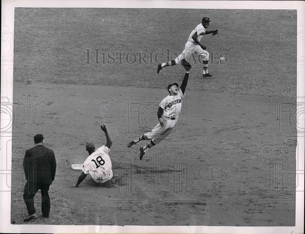 1962 Press Photo Andre Rodgers Cubs Safe At 2nd Bob Lillis Colts Misses Catch - Historic Images