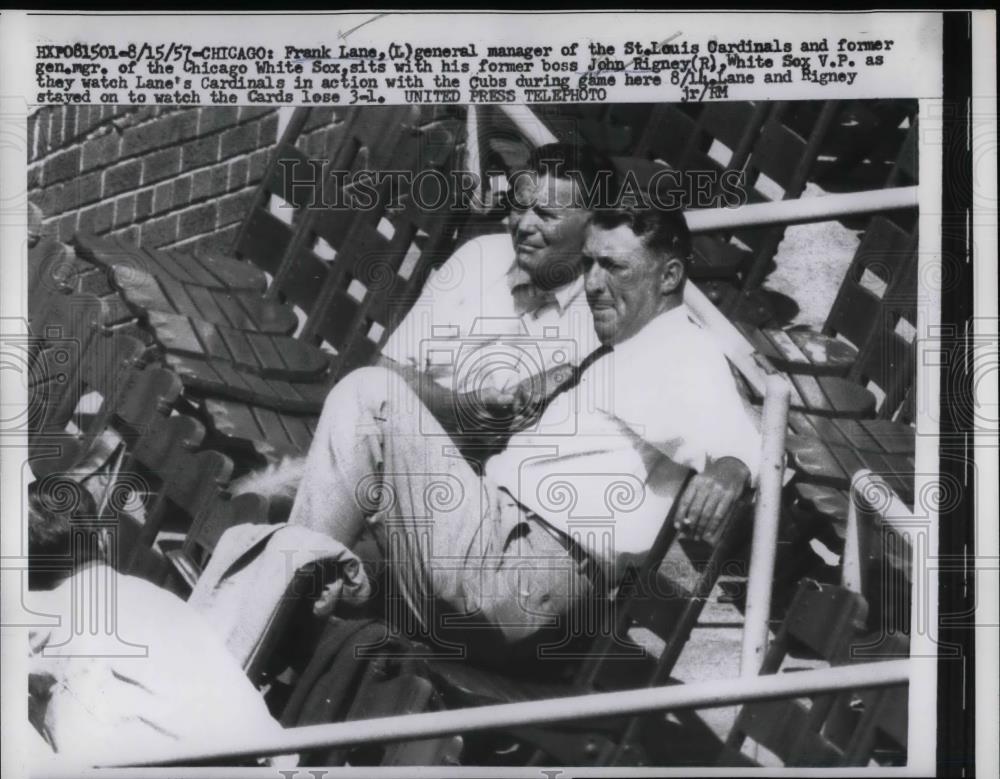 1957 Press Photo Frank Lane Manager St. Louis Cardinals John Rignev - Historic Images