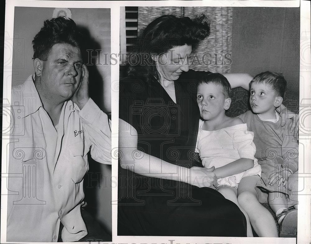 1952 Press Photo Charles Davis Holding Burned Hands With Wife &amp; Sons Ray,Charles - Historic Images