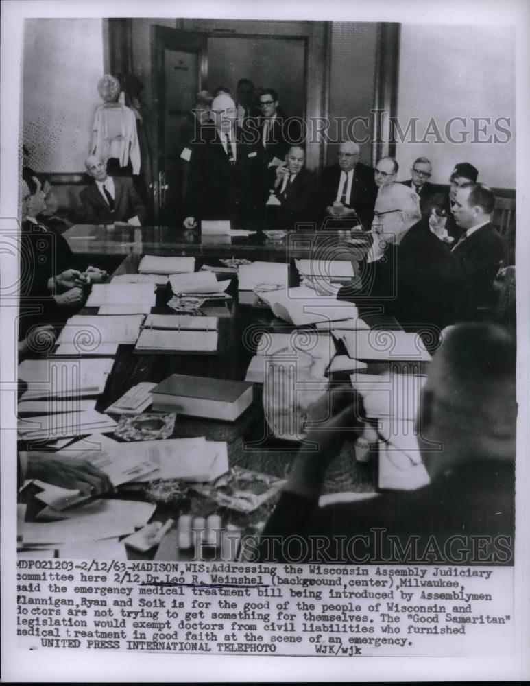 1963 Press Photo Dr Leo Weinshel Addresses Wisconsin Assembly - nea59104 - Historic Images