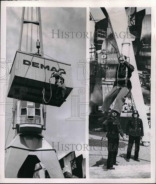 1953 Press Photo A daredevil dude demonstrating the use of a new safety device - Historic Images