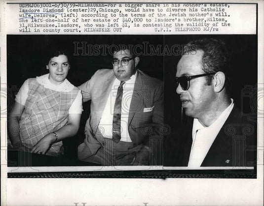 1959 Press Photo Isadore Diamond Has to Divorce Catholic Wife to Receive Inherit - Historic Images