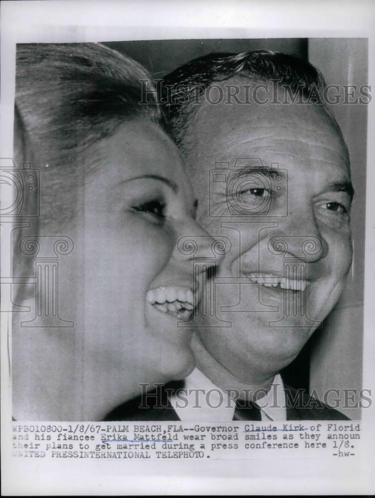 1967 Press Photo Governor Claude Kirk with Fiancee Erika Mattfeld - nea58965 - Historic Images