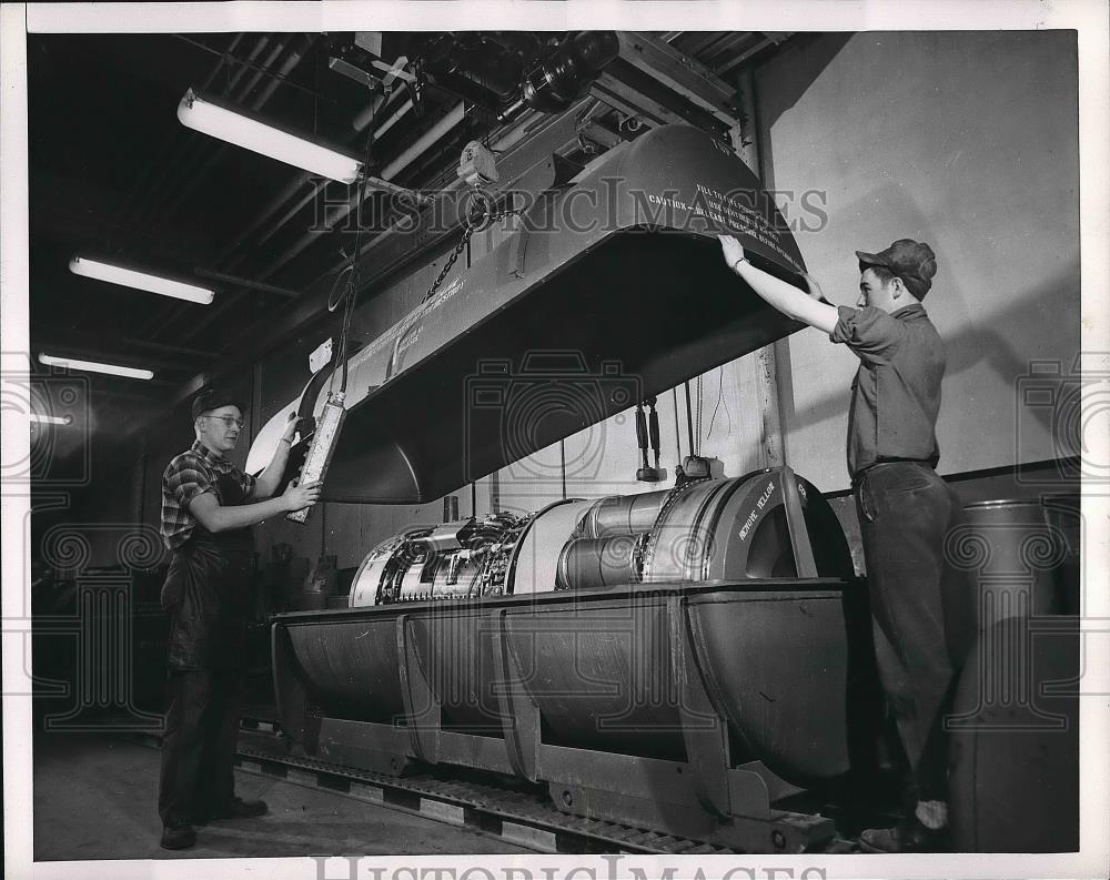 1951 Press Photo James Schatzel and Donald Manes building engine - nea56009 - Historic Images