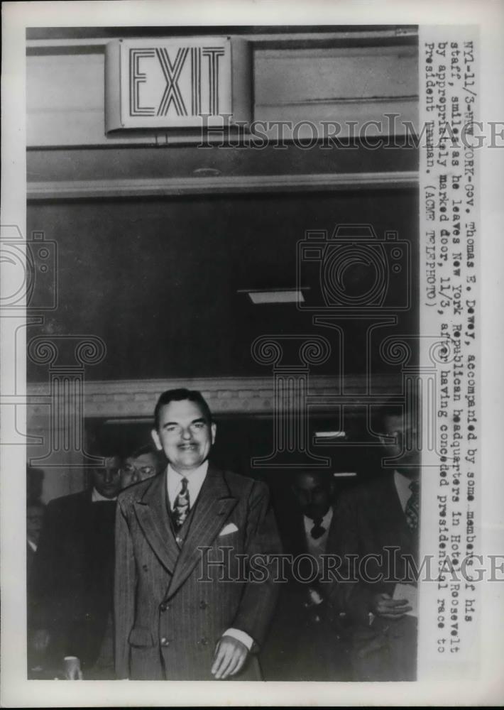 1948 Press Photo Thomas E. Dewey Leaves New York Republican Headquarters - Historic Images