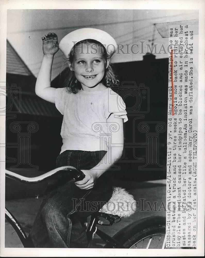 1950 Press Photo Mary Carol VanGuelpin riding a bike - nea63830 - Historic Images