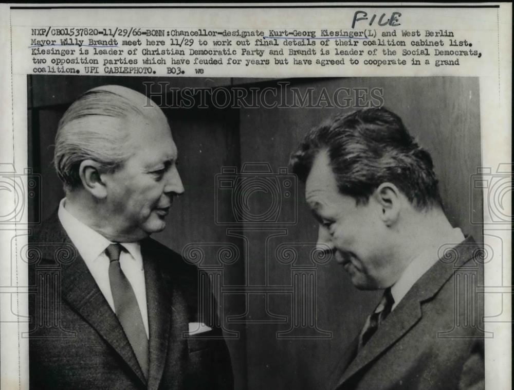 1966 Press Photo Chancellor Kurt Georg Kiesinger &amp; W. German Mayor Willy Brandt - Historic Images
